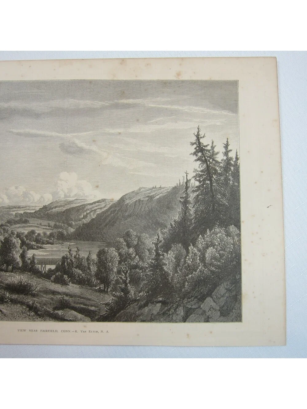 Antique 1874 Wood Engraving Print View Near Fairfield, Conn. Kruseman van Elten